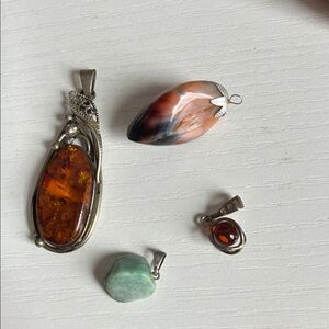 Elegant Amber and Gemstone Pendant Set